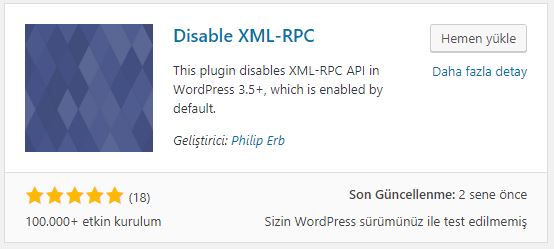 Eklenti ile Xmlrpc devre dışı bırakma