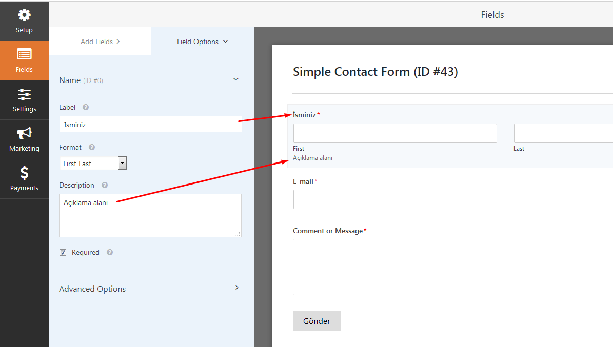 WP forms düzenleme ve sonuçları